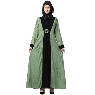 Polka dotted layered abaya- Green-Black